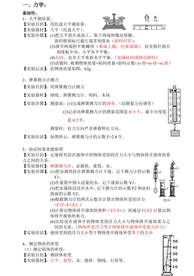 物理实验初中