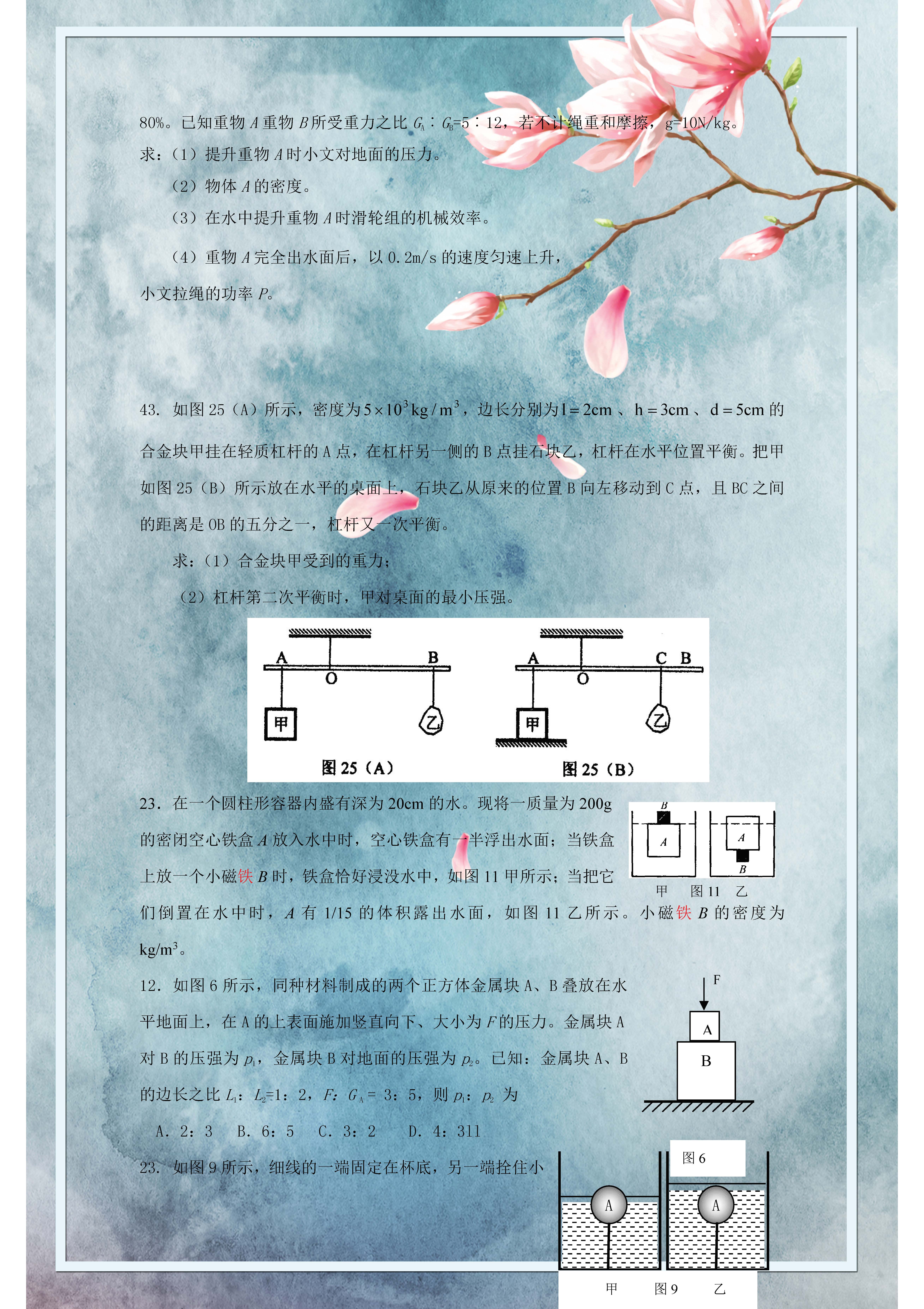 初中物理力学拔高题