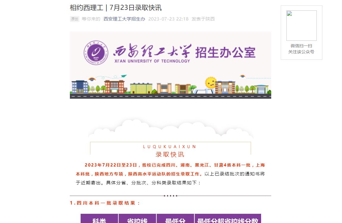 西安理工大学2023年普通类录取分数线