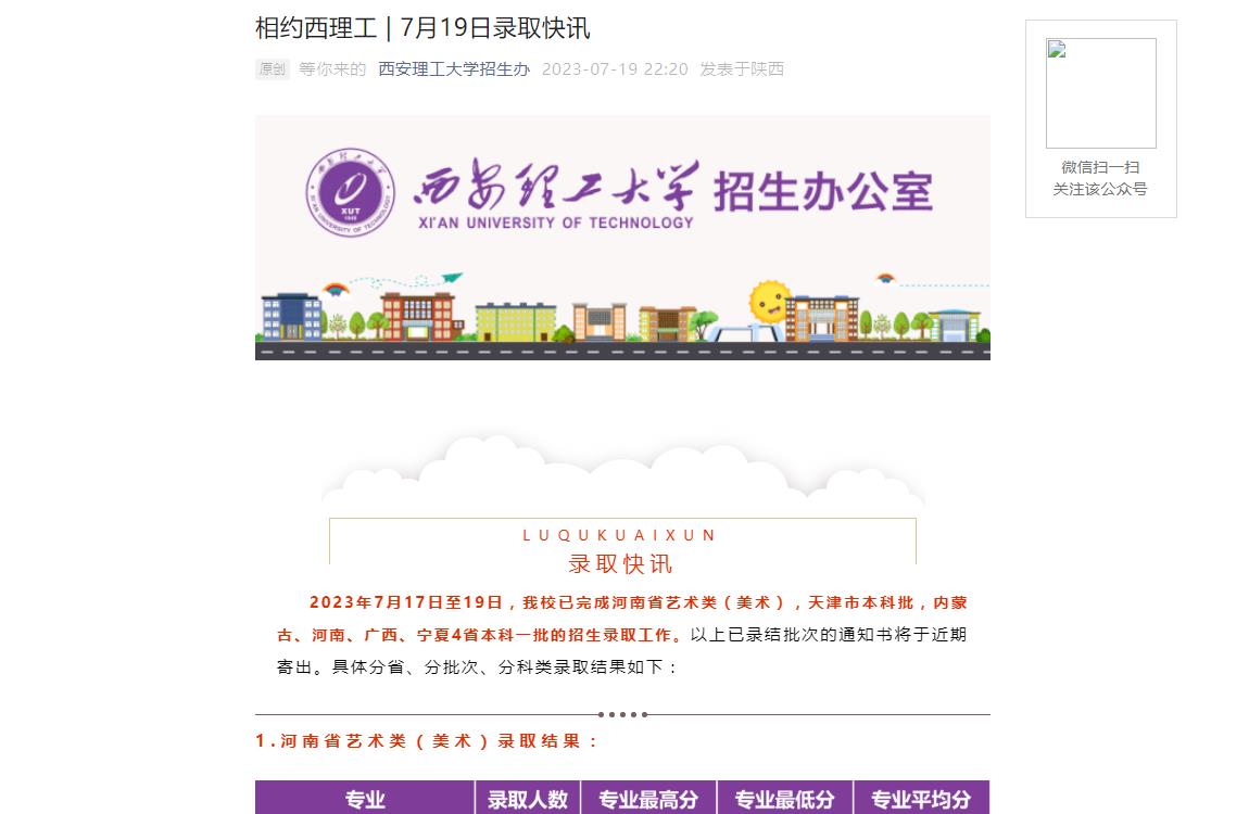 西安理工大学录取查询